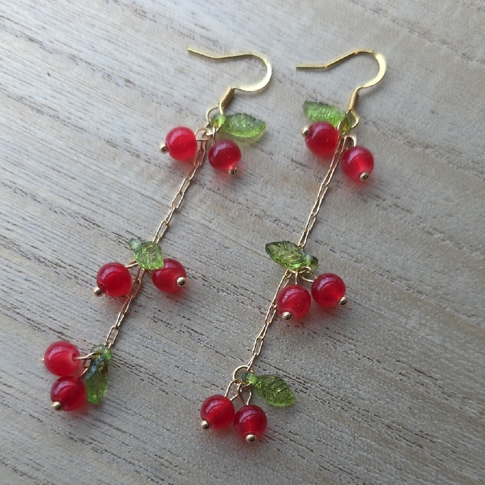 Handmade Cherry Long Earrings